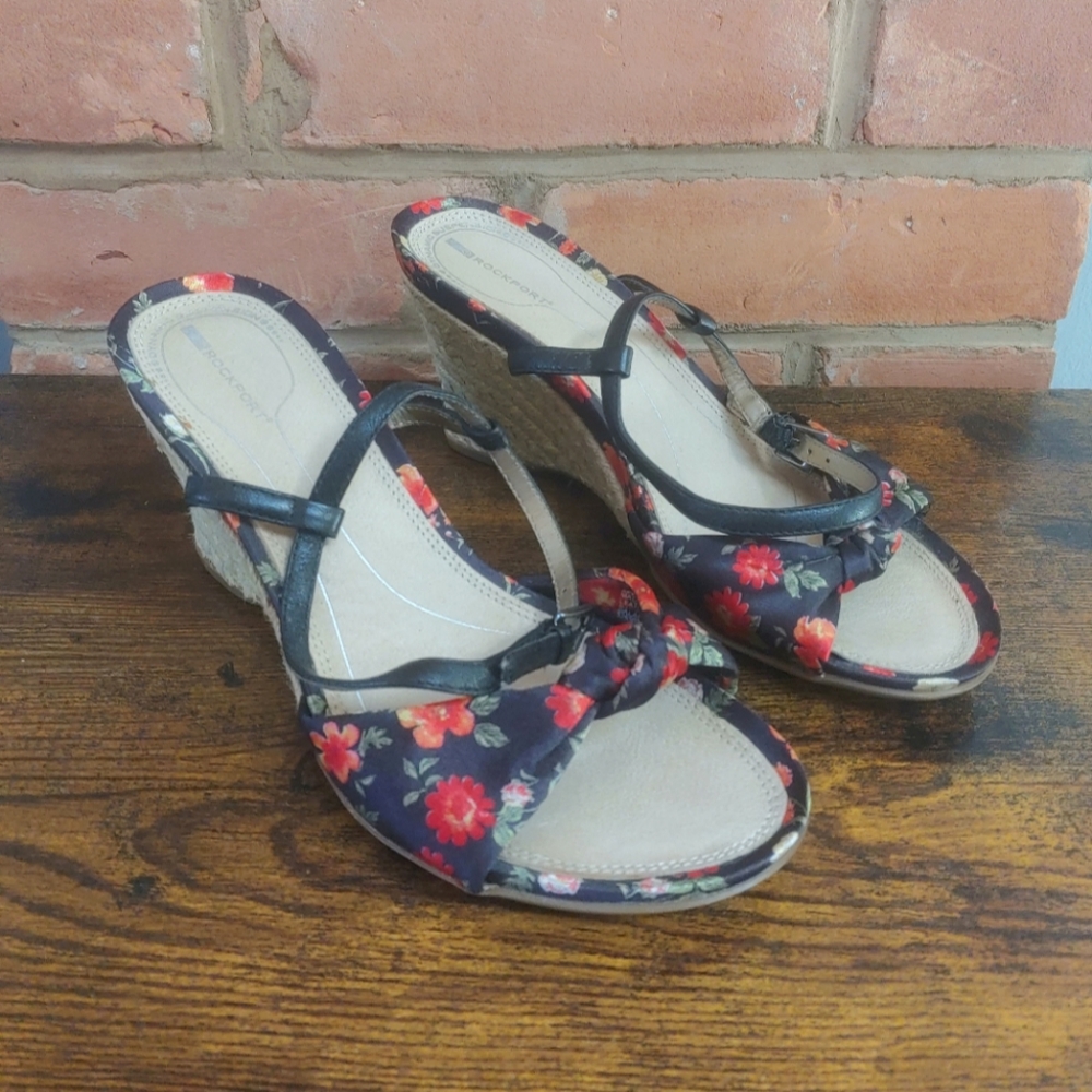 Rockport Lushlife Floral Espadrille Wedge Sandals Size 8 US